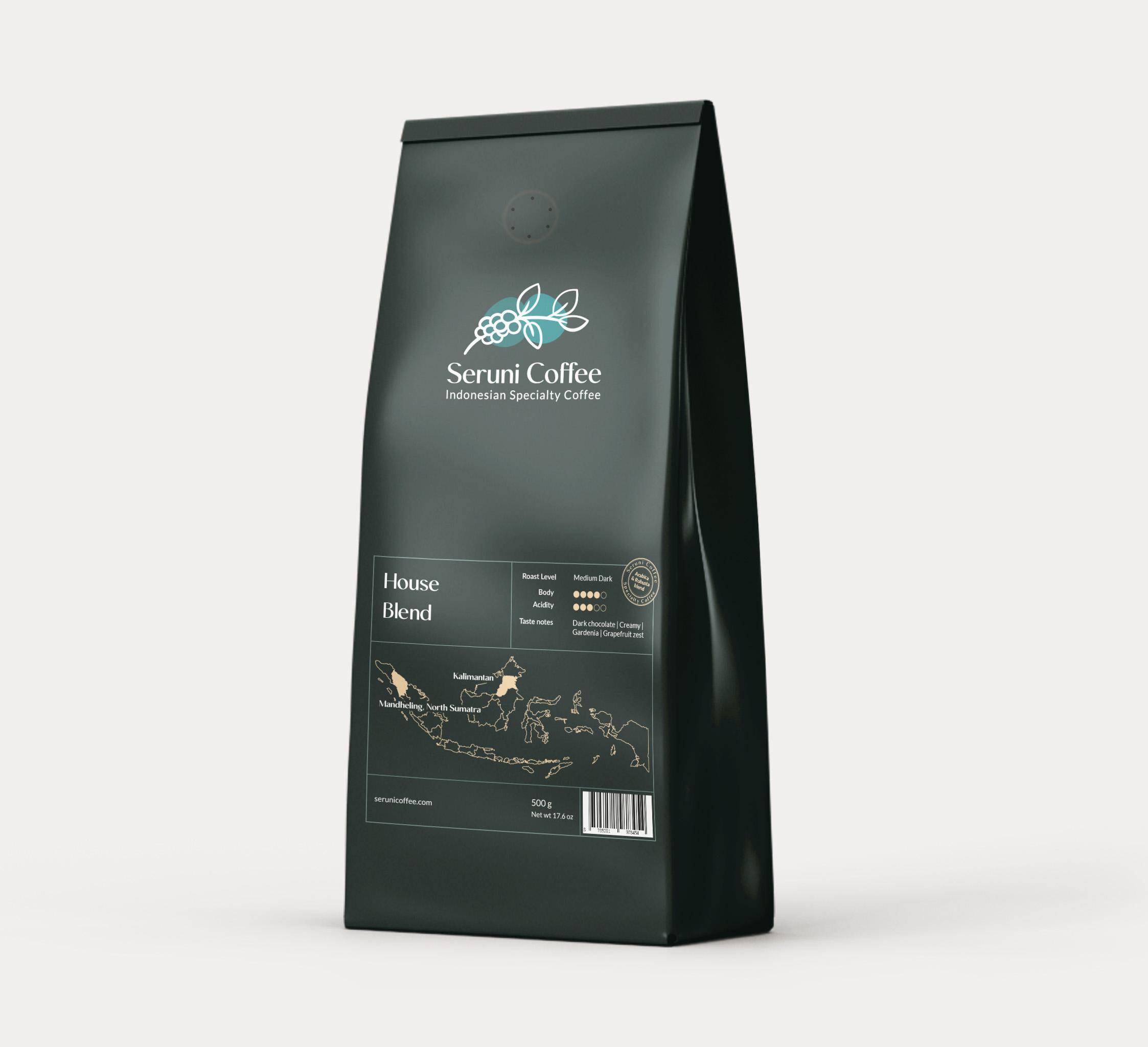 Indonesië | Arabica | House Blend | Medium Dark Roast | Seruni Coffee 500 gr