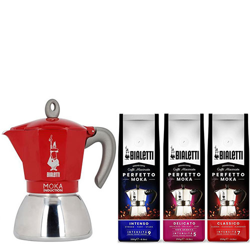 Bialetti Moka Inductie Rood 6-kops + Koffie Proefpakket
